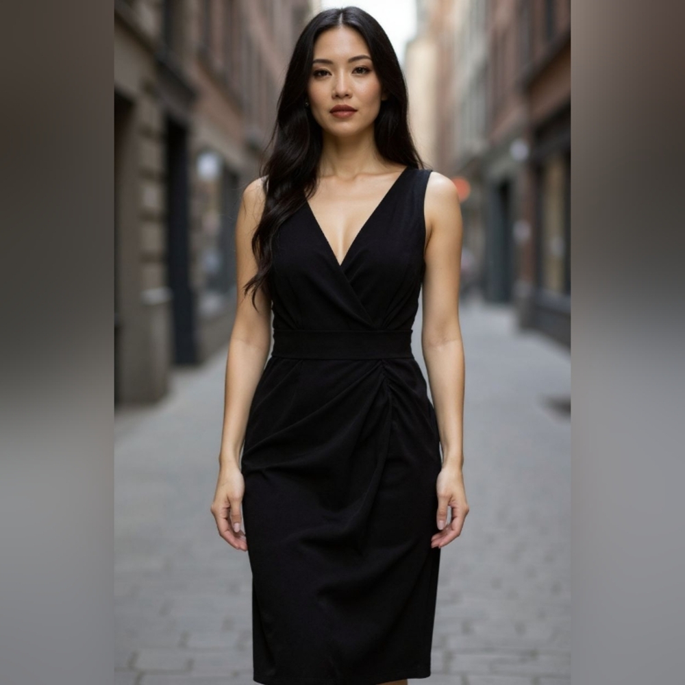 ADRIANNA PAPELL Elegant Black Sleeveless Dress SIZE 4 - Picture 1 of 6